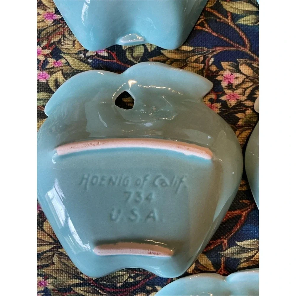 Vintage‎ HOENIG CA Aqua Blue 5PC Apple Pottery Dishes #734